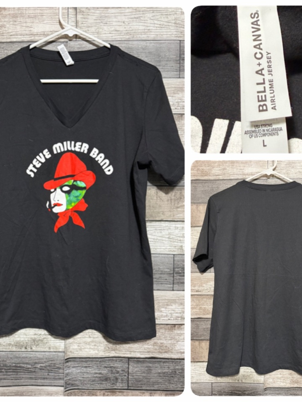 Steve Miller Band V-Neck T Shirt Women’s L Black Bella Canvas